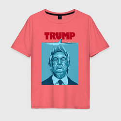 Футболка оверсайз мужская Трамп - челюсти, цвет: коралловый