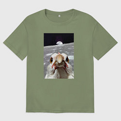 Футболка оверсайз мужская Курица селфи на луне, цвет: авокадо