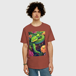 Футболка оверсайз мужская Тропическая змея, цвет: кирпичный — фото 2