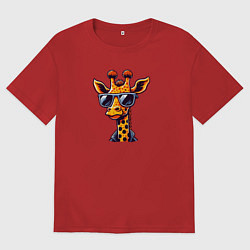Футболка оверсайз мужская Жираф в солнцезащитных очках, цвет: красный