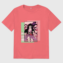 Футболка оверсайз мужская Клинок рассекающий демонов Незуко Демон, цвет: коралловый