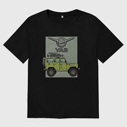 Футболка оверсайз мужская УАЗ на фоне карты, цвет: черный