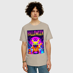 Футболка оверсайз мужская Pikachu - halloween vaporwave, цвет: миндальный — фото 2