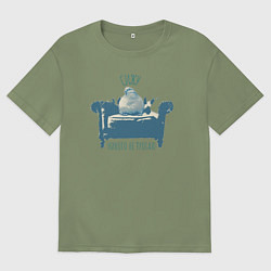 Футболка оверсайз мужская Забавный голубь на диване, цвет: авокадо