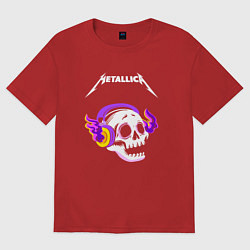 Футболка оверсайз мужская Metallica - неоновый череп, цвет: красный