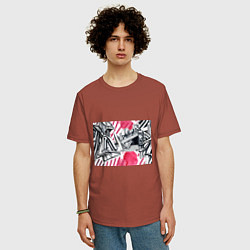 Футболка оверсайз мужская Скетч архитектуры - акварельная абстракция, цвет: кирпичный — фото 2