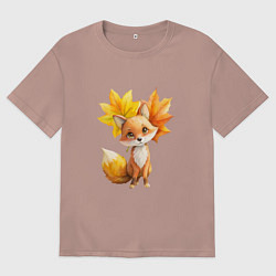 Футболка оверсайз мужская Лисичка и осенние листья, цвет: пыльно-розовый