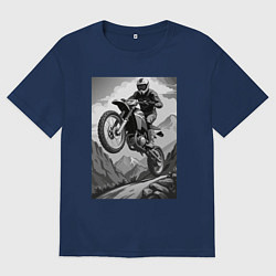 Футболка оверсайз мужская Мотоциклист в горах, цвет: тёмно-синий