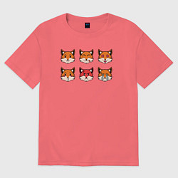Футболка оверсайз мужская Эмоции лисички, цвет: коралловый