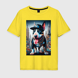 Футболка оверсайз мужская Funny bull terrier in New York - ai art, цвет: желтый