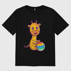 Мужская футболка оверсайз Жираф играет в мяч