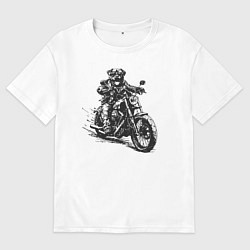 Мужская футболка оверсайз Ротвейлер байкер на мотоцикле чоппере