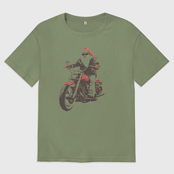 Футболка оверсайз мужская Дед мороз на мотоцикле чоппере, цвет: авокадо
