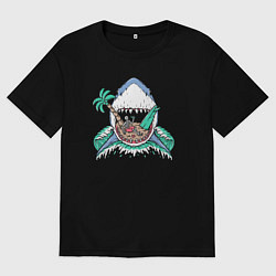 Футболка оверсайз мужская Акула и сервер, цвет: черный