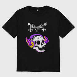 Футболка оверсайз мужская Mayhem - неоновый череп, цвет: черный