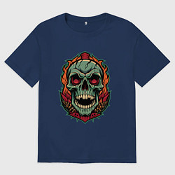Футболка оверсайз мужская Череп в стиле тату, цвет: тёмно-синий