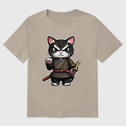 Мужская футболка оверсайз Крутой кот самурай