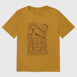 Футболка оверсайз мужская Поездка в горы, цвет: горчичный