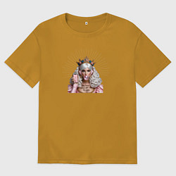 Футболка оверсайз мужская Девушка в короне с жвачкой, цвет: горчичный
