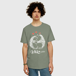 Футболка оверсайз мужская Милые влюбленные ёжики, цвет: авокадо — фото 2