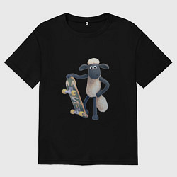 Мужская футболка оверсайз Барашек Шон со скейтом