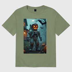 Футболка оверсайз мужская Тыква Джек космонавт, цвет: авокадо