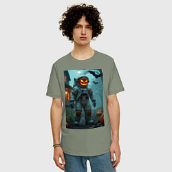 Футболка оверсайз мужская Тыква Джек космонавт, цвет: авокадо — фото 2