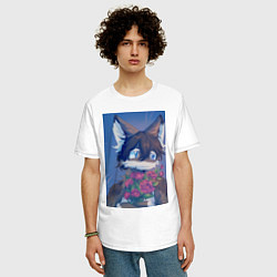 Футболка оверсайз мужская Кошка анимешка, цвет: белый — фото 2