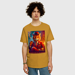 Футболка оверсайз мужская Крутой рыжий кот - крёстный отец мяуфии, цвет: горчичный — фото 2