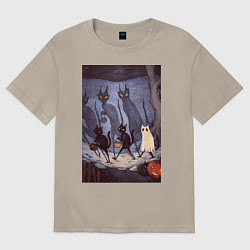 Футболка оверсайз мужская Коты на хэллоуин, цвет: миндальный