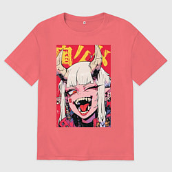 Футболка оверсайз мужская Демоница улыбается, цвет: коралловый