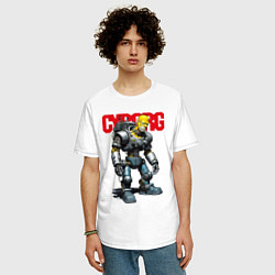Футболка оверсайз мужская Cyborg Homer Simpson - ai art fantasy, цвет: белый — фото 2
