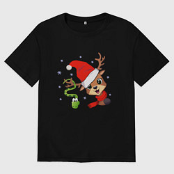 Мужская футболка оверсайз Новогодний олень и змея