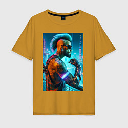 Футболка оверсайз мужская Cool guy - cyberpunks not dead, цвет: горчичный