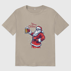 Футболка оверсайз мужская Merry Christmas Santa beer, цвет: миндальный