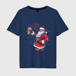 Футболка оверсайз мужская Merry Christmas Santa beer, цвет: тёмно-синий