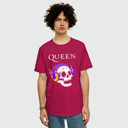 Футболка оверсайз мужская Queen - неоновый череп, цвет: маджента — фото 2