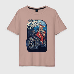 Футболка оверсайз мужская Santa Biker, цвет: пыльно-розовый