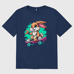 Футболка оверсайз мужская Зайчонок крутой скейтбордист - нейроарт, цвет: тёмно-синий
