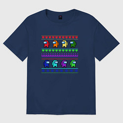 Футболка оверсайз мужская Among Us - ornament ugly new year, цвет: тёмно-синий