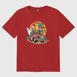 Футболка оверсайз мужская Веселые серферы, цвет: красный