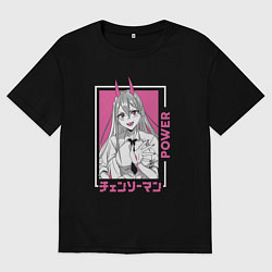 Футболка оверсайз мужская Человек-бензопила Пауэр каваи, цвет: черный