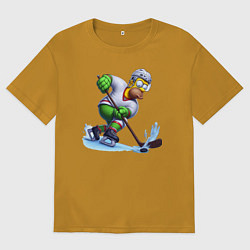 Футболка оверсайз мужская Гомер Симпсон - крутой хоккеист, цвет: горчичный