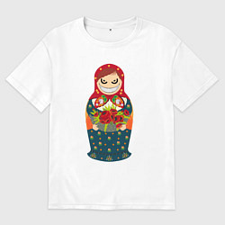 Футболка оверсайз мужская Злобная матрёшка, цвет: белый
