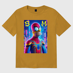 Футболка оверсайз мужская Homer Simpson and Spider man - collaboration, цвет: горчичный