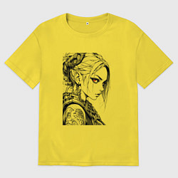 Футболка оверсайз мужская Девушка с алыми глазами, цвет: желтый