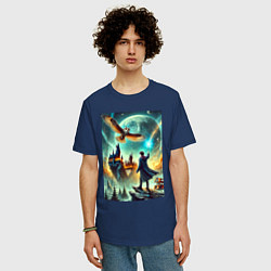 Футболка оверсайз мужская Harry Potter and owl - Hogwarts, цвет: тёмно-синий — фото 2