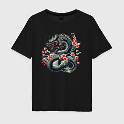 Мужская футболка оверсайз Japanese dragon and sakura - irezumi