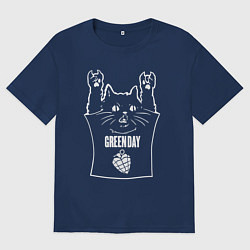 Футболка оверсайз мужская Green Day - cat rock, цвет: тёмно-синий