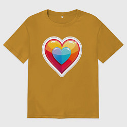 Футболка оверсайз мужская Разноцветное сердечко с обводкой, цвет: горчичный